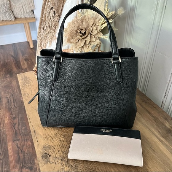 Kate Spade Medium Triple Compartment Satchel Jackson Black With Wallet - Picture 8 of 13
